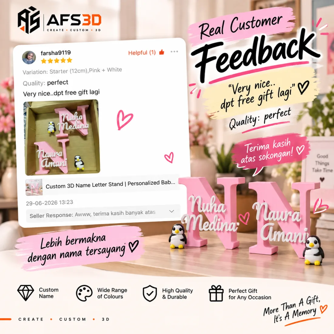 Poster testimoni pembeli farsha9119 untuk Starter 12cm, Pink + White